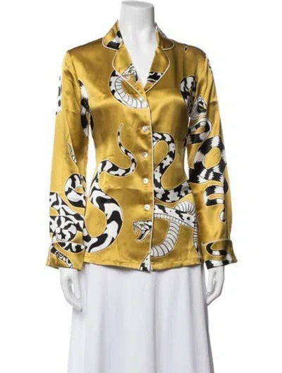 Pre-owned Olivia Von Halle Silk Animal Print Pajamas In Green