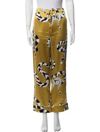 Pre-owned Olivia Von Halle Silk Animal Print Pajamas In Green