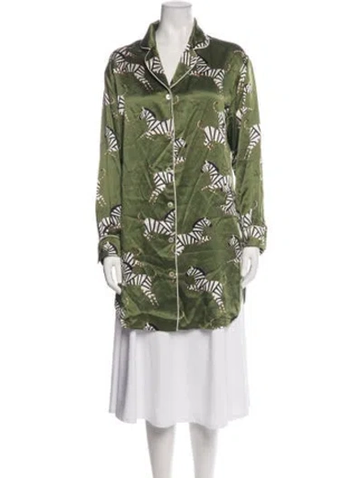 Pre-owned Olivia Von Halle Silk Animal Print Pajamas In Green