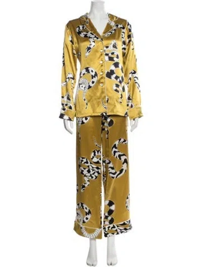 Pre-owned Olivia Von Halle Silk Animal Print Pajamas In Multi