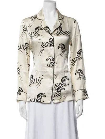 Pre-owned Olivia Von Halle Silk Animal Print Pajamas In Neutrals