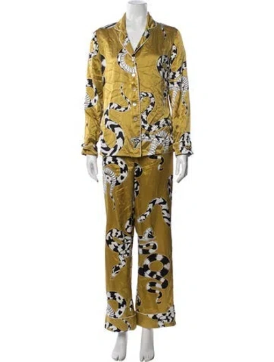 Pre-owned Olivia Von Halle Silk Animal Print Pajamas In Neutrals