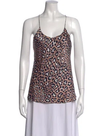 Pre-owned Olivia Von Halle Silk Animal Print Top In Brown