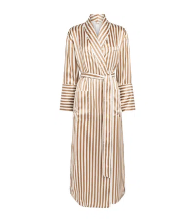 Olivia Von Halle Capability Solene Beige Stripe Robe In Silk Satin