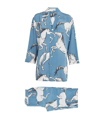 Olivia Von Halle Silk Casablanca Cordelia Pyjamas In Blue