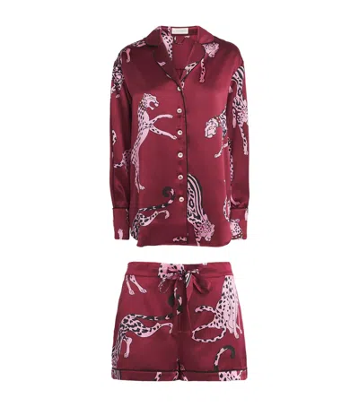 Olivia Von Halle Silk Cheetah Alba Pyjama Set In Red
