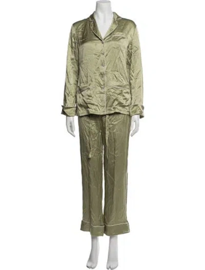 Pre-owned Olivia Von Halle Silk Crystal Embellishments Pajamas In Green