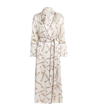 Olivia Von Halle Silk Cutlery Capability Robe In White