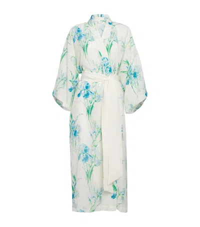 Olivia Von Halle Amaya Samphire Ivory Floral Robe In Silk-chiffon In White