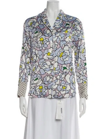 Pre-owned Olivia Von Halle Silk Floral Print Blouse In Blue