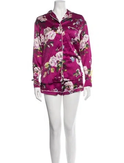 Pre-owned Olivia Von Halle Silk Floral Print Pajamas In Multicolor
