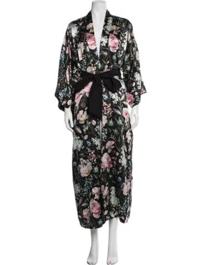 Pre-owned Olivia Von Halle Silk Floral Print Robe In Black