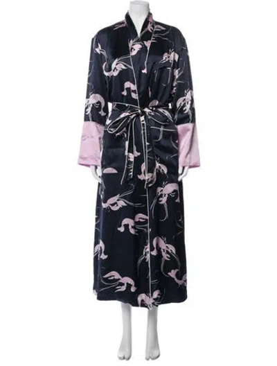 Pre-owned Olivia Von Halle Silk Floral Print Robe In Blue