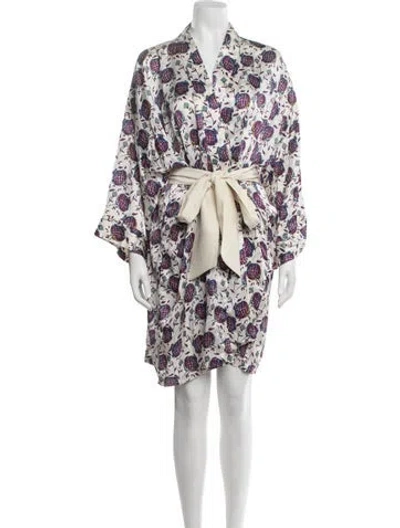 Pre-owned Olivia Von Halle Silk Floral Print Robe In Multicolor