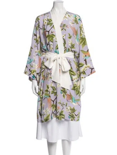 Pre-owned Olivia Von Halle Silk Floral Print Robe W/ Tags In Purple