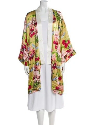 Pre-owned Olivia Von Halle Silk Floral Print Robe In Yellow
