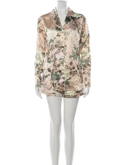 Pre-owned Olivia Von Halle Silk Floral Print Short Set In Neutrals