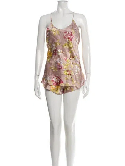 Pre-owned Olivia Von Halle Silk Floral Print Short Set In White