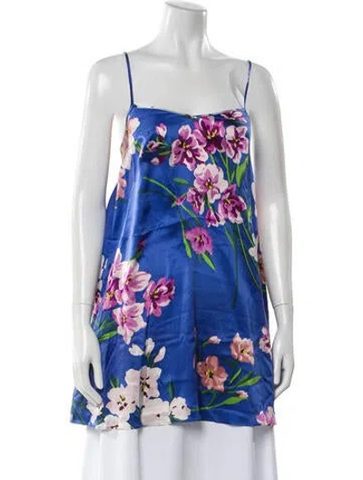 Pre-owned Olivia Von Halle Silk Floral Print Top In Blue