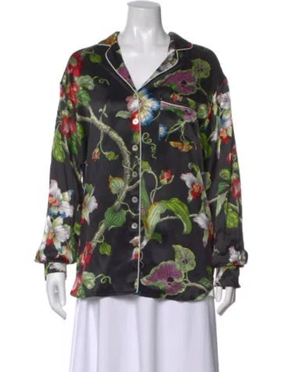 Pre-owned Olivia Von Halle Silk Floral Print Top In Green