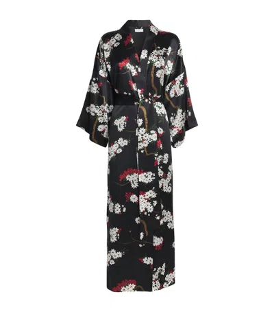 Olivia Von Halle Silk Floral Queenie Night Robe In Blue