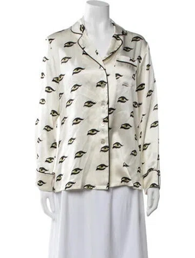 Pre-owned Olivia Von Halle Silk Graphic Print Button-up Top In Neutrals