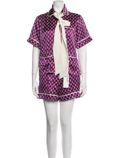 Pre-owned Olivia Von Halle Silk Graphic Print Lounge Set In Purple
