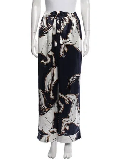 Pre-owned Olivia Von Halle Silk Graphic Print Pajamas In Blue