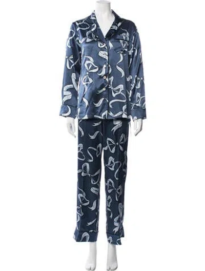 Pre-owned Olivia Von Halle Silk Graphic Print Pajamas In Blue