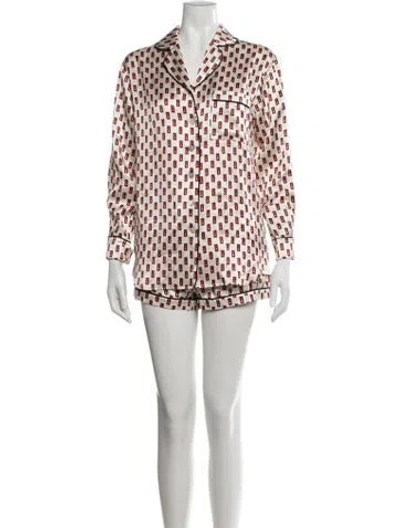 Pre-owned Olivia Von Halle Silk Graphic Print Pajamas In Neutrals