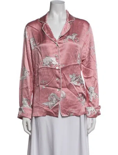Pre-owned Olivia Von Halle Silk Graphic Print Pajamas In Pink