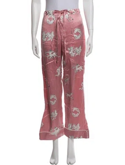 Pre-owned Olivia Von Halle Silk Graphic Print Pajamas In Pink