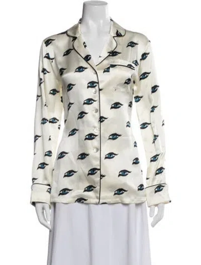 Pre-owned Olivia Von Halle Silk Graphic Print Pajamas In White