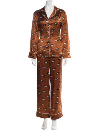 Pre-owned Olivia Von Halle Silk Graphic Print Pant Set In Orange