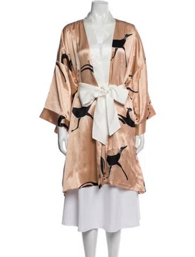 Pre-owned Olivia Von Halle Silk Graphic Print Robe In Multicolor