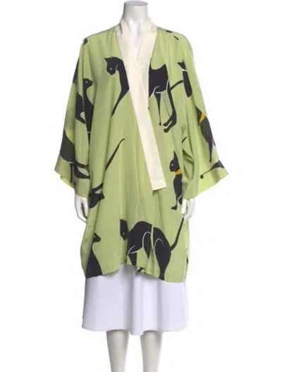 Pre-owned Olivia Von Halle Silk Graphic Print Sweater In Green