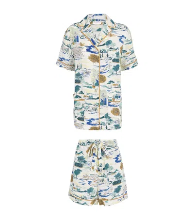Olivia Von Halle Silk Ingo Landscapes Pyjama Set In Multi
