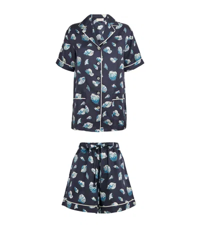 Olivia Von Halle Silk Ingo Nautilus Pyjama Set In Blue