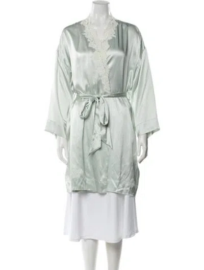 Pre-owned Olivia Von Halle Silk Lace Trim Embellishment Robe In Green