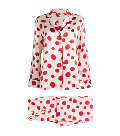 Olivia Von Halle Silk Lila Pyjama Set In White