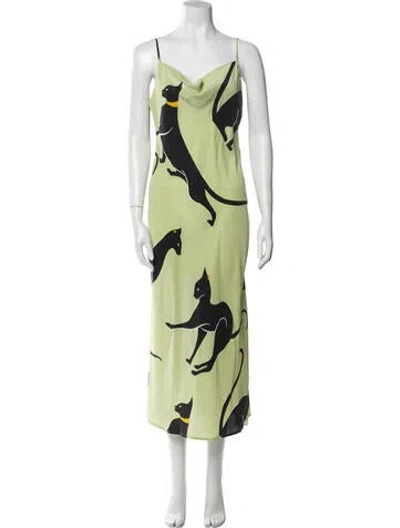 Pre-owned Olivia Von Halle Silk Long Dress In Green