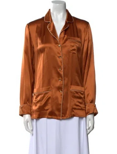 Pre-owned Olivia Von Halle Silk Long Sleeve Button-up Top In Orange