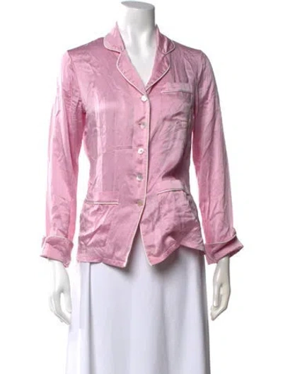 Pre-owned Olivia Von Halle Silk Long Sleeve Button-up Top In Pink