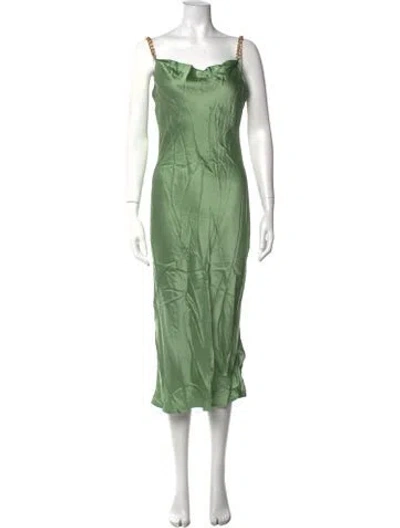 Pre-owned Olivia Von Halle Silk Midi Length Dress In Green