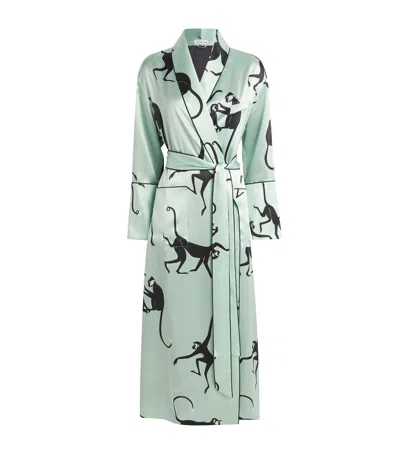 Olivia Von Halle Silk Monkey Print Capability Robe In Blue