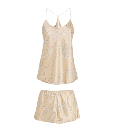 Olivia Von Halle Silk Pearl Print Bella Pyjama Set In Pink