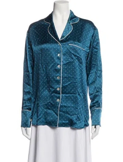 Pre-owned Olivia Von Halle Silk Polka Dot Print Pajamas In Blue/white