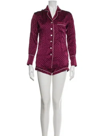 Pre-owned Olivia Von Halle Silk Polka Dot Print Pajamas In Burgundy