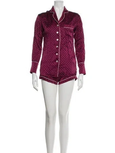Pre-owned Olivia Von Halle Silk Polka Dot Print Pajamas In Burgundy