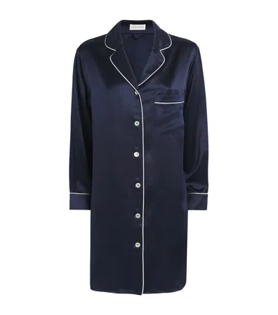 Olivia Von Halle Silk Poppy Nightshirt In Navy